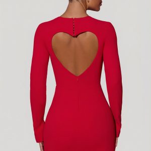Cut-Out Heart-Detail Bodycon Mini Dress in Red