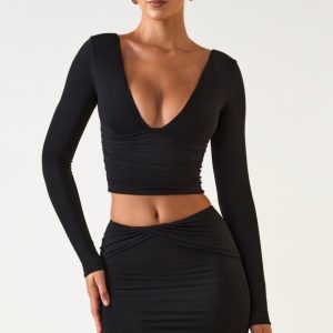 Modal Twist-Front Mid-Rise Mini Skirt in Black