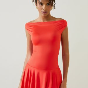 Off-Shoulder Ruffled Mini Dress in Scarlet