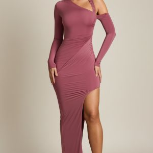 Asymmetric Draped Maxi Dress in Dark Rose