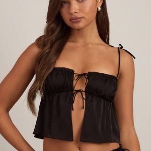 Tie-Front Camisole Top in Black