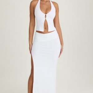 Ruched Maxi Skirt in White