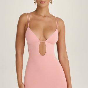 Cut-Out Open-Back Mini Dress in Apricot Pink