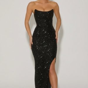Embellished Corset Gown in Black
