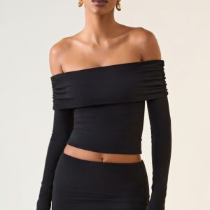 Modal Off-Shoulder Long-Sleeve Top in Black