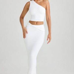 Modal Twist-Front Maxi Skirt in White
