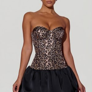 Cut-Out Bubble Hem Corset Mini Dress in Leopard Print