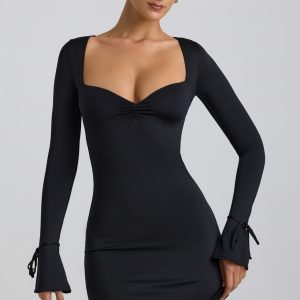 Slinky Jersey A-Line Mini Dress in Black
