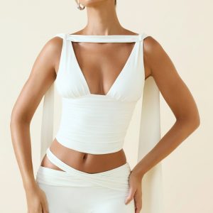Plunge-Neck Draped Top in Vanilla