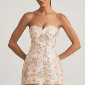 Embellished Strapless Corset Mini Dress in Ivory