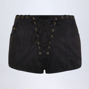 Lace-Up Mid-Rise Shorts in Black