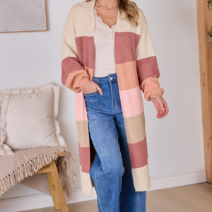Maxine Mauve Striped Long Cardigan