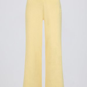Ribbed Knit Wide-Leg Joggers in Lemon
