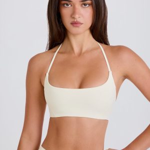 Four-Way Stretch Scoop-Neck Halterneck Sports Bra in Cream