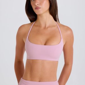 Four-Way Stretch Scoop-Neck Halterneck Sports Bra in Mauve