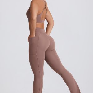 Soft Active V-Waist Pocket Flared Leggings in Mocha