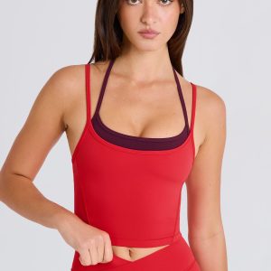 Soft Active Layered Cropped Tank Top in Strawberry Red