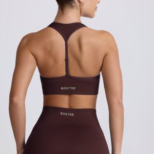 Super Sculpt Seamless T-Back Sports Bra in Chocolate