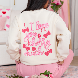 I Love You Cherry Much Cream Graphic Sweatshirt