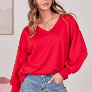 Masyn Red V-Neck Pullover
