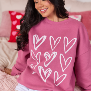 Sketched Hearts Rose Graphic Sweatshirt