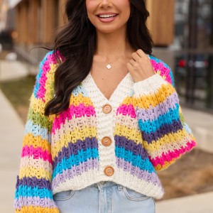 Colleen Multi-Stripe Cropped Chunky Cardigan