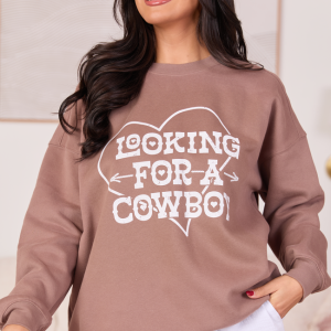 Looking For A Cowboy Mocha Graphic Sweatshirt