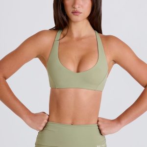 Four-Way Stretch Crossback V-Neck Sports Bra in Matcha