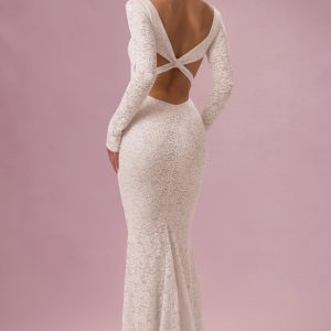 Premium Lace Long-Sleeve Maxi Dress in Ivory