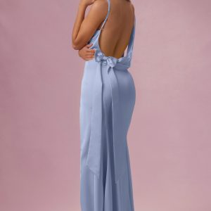 Premium Satin Draped Bridesmaid Dress in Powder Blue