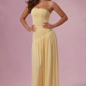 Premium Jersey Strapless Gown in Butter Yellow