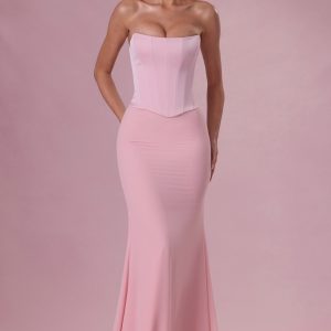 Premium Satin Corset Bridesmaid Dress in Blush Pink