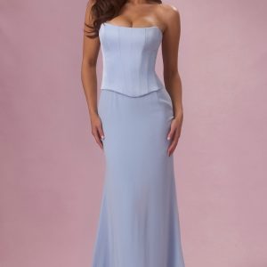 Premium Satin Corset Bridesmaid Dress in Powder Blue