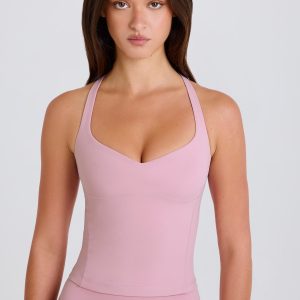 Four-Way Stretch Crossback Longline Tank Top in Mauve