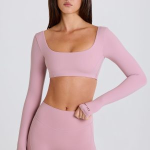 Four-Way Stretch Multiway Long-Sleeve Crop Top in Mauve